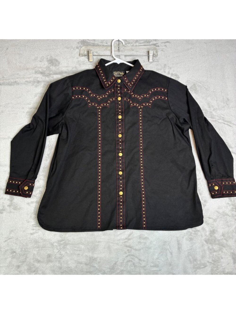Bob Mackie Black Western-Style Studded Button-Up Shirt 1X Cotton Blend - Picture 3 of 10
